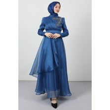 Giza Store Taşlı Organze Abiye Indigo