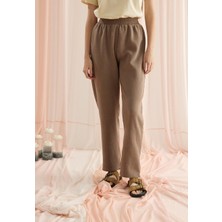 Kadın Soluk Efektli Kahve Renk Beli Lastikli Eşofman Altı