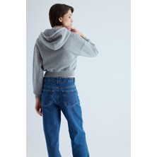 Tubia Kadın Gri Kapüşonlu Şardonlu Crop Sweatshirt