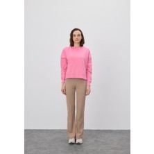 Tubia Kadın V Detaylı Efektli Pembe Kısa Sweatshirt