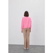 Tubia Kadın V Detaylı Efektli Pembe Kısa Sweatshirt