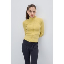 Kadın Sarı Renk Yarım Balıkçı Fermuarlı Crop Hırka