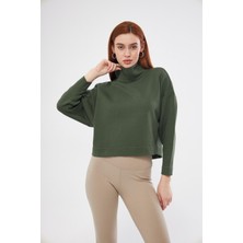 Kadın Haki Balıkçı Yaka Sweatshirt