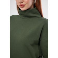 Kadın Haki Balıkçı Yaka Sweatshirt