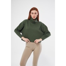 Kadın Haki Balıkçı Yaka Sweatshirt