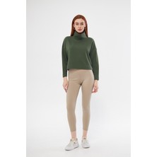Kadın Haki Balıkçı Yaka Sweatshirt