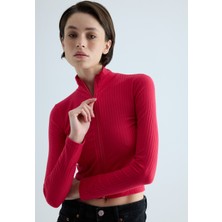 Kadın Fuşya Yarım Balıkçı Crop Hırka