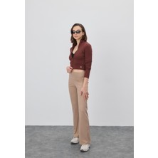 Kadın Çikolata Renk Yarım Balıkçı Crop Hırka