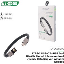 Te-Dos Type-C Usb-C To USB Deri Bileklik Modeli Iphone Android Uyumlu Data Şarj Veri Aktarım Kablosu