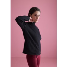 Kadın Siyah Renk Yıkamalı Cepli Yarım Boğazlı Sweatshirt