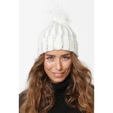 Varak Baskılı Katlamalı Ponponlu Triko Örgü Bere