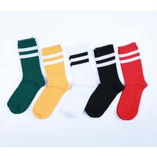 5'li Renkli Çizgili Tenis Atletik Çorap Set