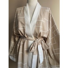 Kinua Studio Unisex Bej Oversize Kimono - Kuşaklı