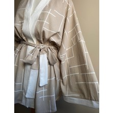 Kinua Studio Unisex Bej Oversize Kimono - Kuşaklı