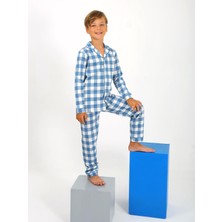 Miny Kids Kareli  Pamuklu Düğmeli Erkek Çocuk Pijama Takım