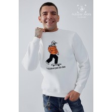 Baskılı Bisiklet Yaka Unisex Sweatshirt