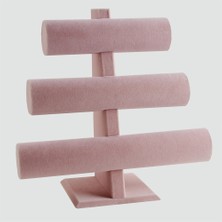 Megass Dekor Yerli Üretim Süet Kumaş Pembe Renk Üçlü Kademeli 30/26 cm Bileklik-Saat Sergileme Standı