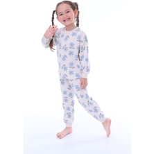 Miny Kids Mavi Çiçek Desenli Krem Çocuk Pijama Takımı