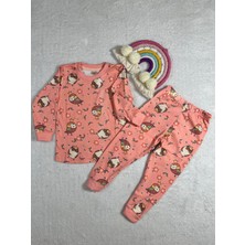 Miny Kids Baykuş Desen Somon Renk Kız Çocuk Pijama Takım