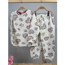 Miny Kids Beyaz Çiçek Desen Fitilli Kız Çocuk Pijama Takım
