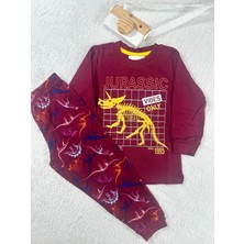 Miny Kids Dinozor Desen Bordo Erkek Çocuk Pijama Takım