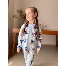 Miny Kids Buz Mavisi Stitch Desen Fitilli Kız Çocuk Pijama Takım