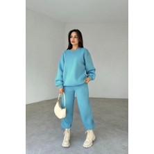 Kadın Baskısız Düz Basic Oversize Bisiklet Yaka Eşofman Takımı