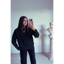 Kadın Baskısız Düz Basic Oversize Bisiklet Yaka Eşofman Takımı