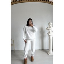 Kadın Baskısız Düz Basic Oversize Bisiklet Yaka Eşofman Takımı