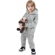 Kids Face Özel Tasarım Kapüşonlu Tam Fermuarlı Şardonlu Kışlık Kız Çocuk Spor Eşofman Takımı