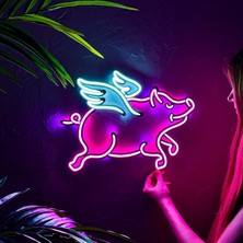 Domuz Modern Metal Üzerine Neon LED Duvar Tabelası - Domuzcuk, Piggy-