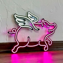 Domuz Modern Metal Üzerine Neon LED Duvar Tabelası - Domuzcuk, Piggy-