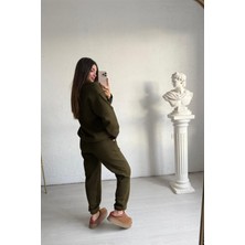 Kadın Baskısız Düz Basic Oversize Bisiklet Yaka Eşofman Takımı