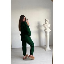 Kadın Baskısız Düz Basic Oversize Bisiklet Yaka Eşofman Takımı