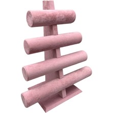 Megass Dekor Yerli Üretim Süet Kumaş Pembe Renk Dört Kademeli 38/34 cm Bileklik-Saat Sergileme Standı