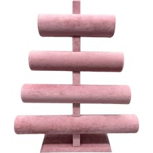 Megass Dekor Yerli Üretim Süet Kumaş Pembe Renk Dört Kademeli 38/34 cm Bileklik-Saat Sergileme Standı