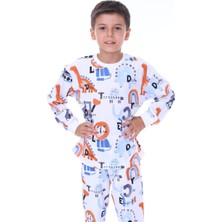 Miny Kids Dinozor Desen Beyaz Erkek Çocuk Pijama Takım