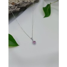 Luna Jewelry Kadın Pırlanta Modeli Pembe Zirkon Taşlı 316 L Çelik Kalp Kolye