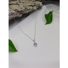 Luna Jewelry Kadın Pırlanta Modeli Pembe Zirkon Taşlı 316 L Çelik Kalp Kolye