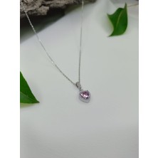 Luna Jewelry Kadın Pırlanta Modeli Pembe Zirkon Taşlı 316 L Çelik Kalp Kolye