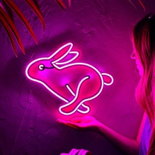 Tavşan Neon LED Duvar Dekoru - Tavşan Hediye - Çocuk Odası Hediyesi, Ev Hediyesi  - Rabbit 1 - Modern & Endüstriyel Neon LED Duvar Dekoru, 37.5X30.5CM, Pembe Led, 12V Adaptör