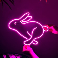 Tavşan Neon LED Duvar Dekoru - Tavşan Hediye - Çocuk Odası Hediyesi, Ev Hediyesi  - Rabbit 1 - Modern & Endüstriyel Neon LED Duvar Dekoru, 37.5X30.5CM, Pembe Led, 12V Adaptör