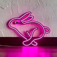 Tavşan Neon LED Duvar Dekoru - Tavşan Hediye - Çocuk Odası Hediyesi, Ev Hediyesi  - Rabbit 1 - Modern & Endüstriyel Neon LED Duvar Dekoru, 37.5X30.5CM, Pembe Led, 12V Adaptör