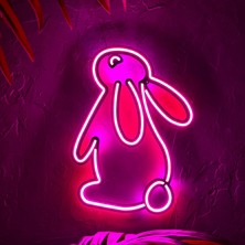 Tavşan Modern Metal Üzerine Neon LED Duvar Tabelası - Rabbit 2, Çocuk Odası Hediyesi, Ev Hediyesi, Veteriner Kliniği Hediyelik 28 cm (En) x 37.5 cm (Boy)