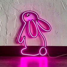 Tavşan Modern Metal Üzerine Neon LED Duvar Tabelası - Rabbit 2, Çocuk Odası Hediyesi, Ev Hediyesi, Veteriner Kliniği Hediyelik 28 cm (En) x 37.5 cm (Boy)