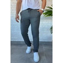 Kendinden Çizgi Desenli Erkek Bel Bağlamalı Jogger Pantolon P-00013652