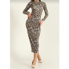 Italy Leopar Desenli Maxi Elbise