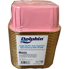 Dolphin Muffin Kare Kağıt Pembe Altın Cupcake Kek Kalıbı - 25 Adetlik 3 Paket