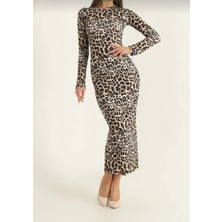 Italy Leopar Desenli Maxi Elbise