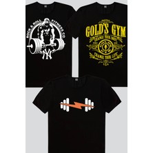 Rock&Roll Şimşek Spor Siyah, Gorilla Gym, Gold's Gym Erkek Tişört 3'lü Eko Paket
